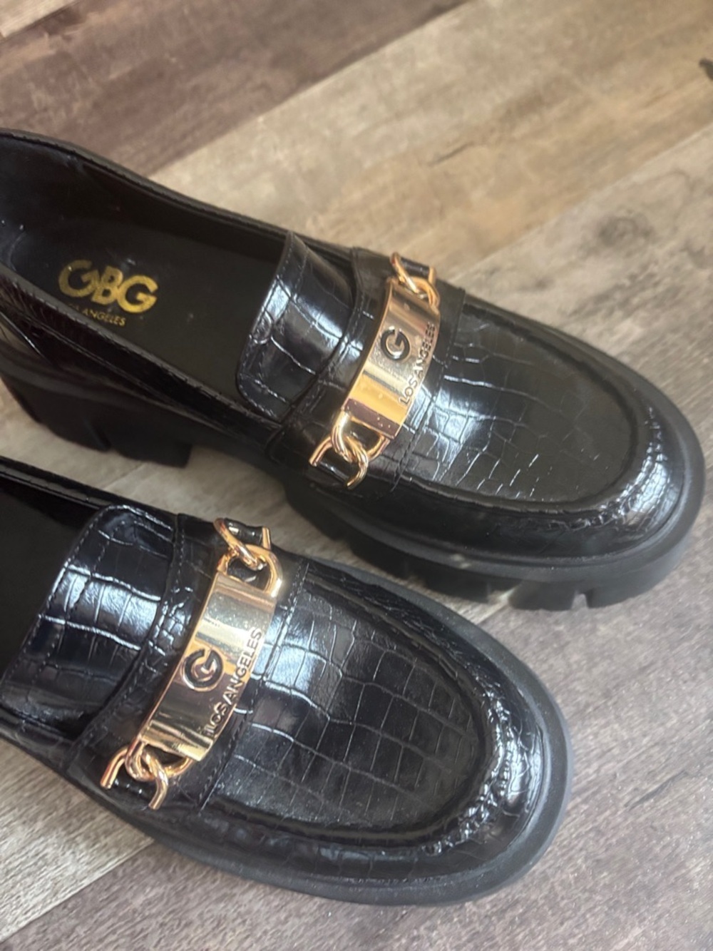 GBG Los Angeles Collie Chunky Patent Leather Platform Croc Loafer Lug Sole - Picture 2 of 4